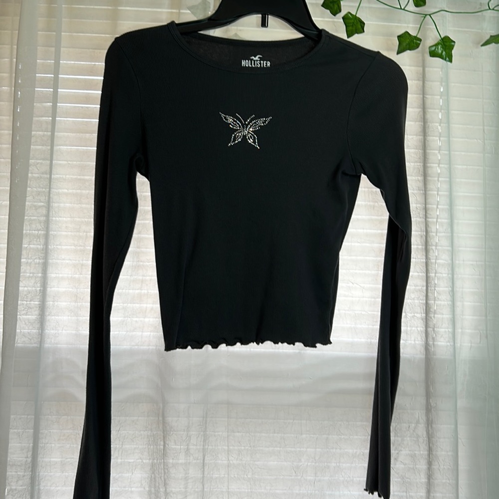 Dark Gray, Long Sleeve Shirt, Hollister, Size Small